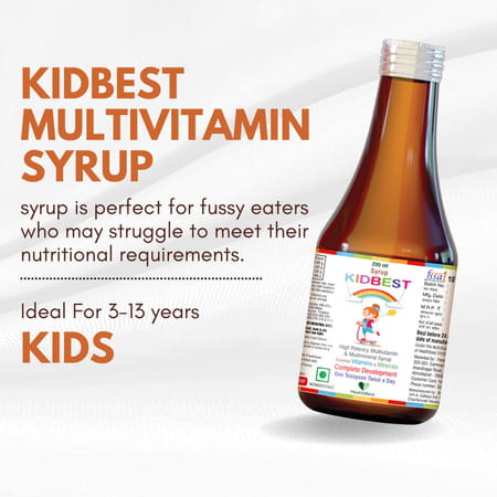 Healthbest Kidbest Multivitamin & Multimineral Syrup For Kids|Zinc|Iodine|Vitamin A C& E|200ml
