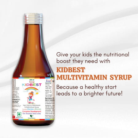 Healthbest Kidbest Multivitamin & Multimineral Syrup For Kids|Zinc|Iodine|Vitamin A C& E|200ml
