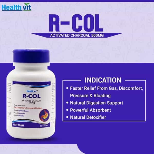 Healthvit R-Col Activated Charcoal 500Mg - 60 Tablets