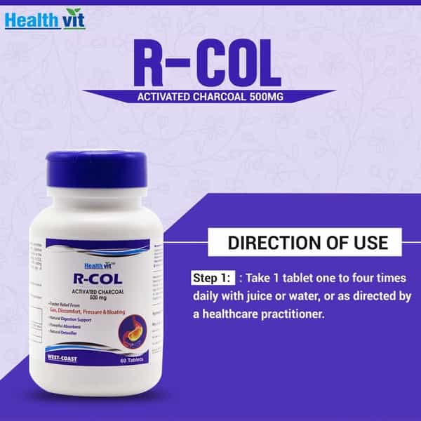 Healthvit R-Col Activated Charcoal 500Mg - 60 Tablets