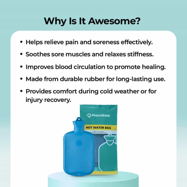 Pharmeasy Hot Water Bag - Relieves Pain - Relaxes Sore Muscles - Improves Blood Supply - Blue - 2L
