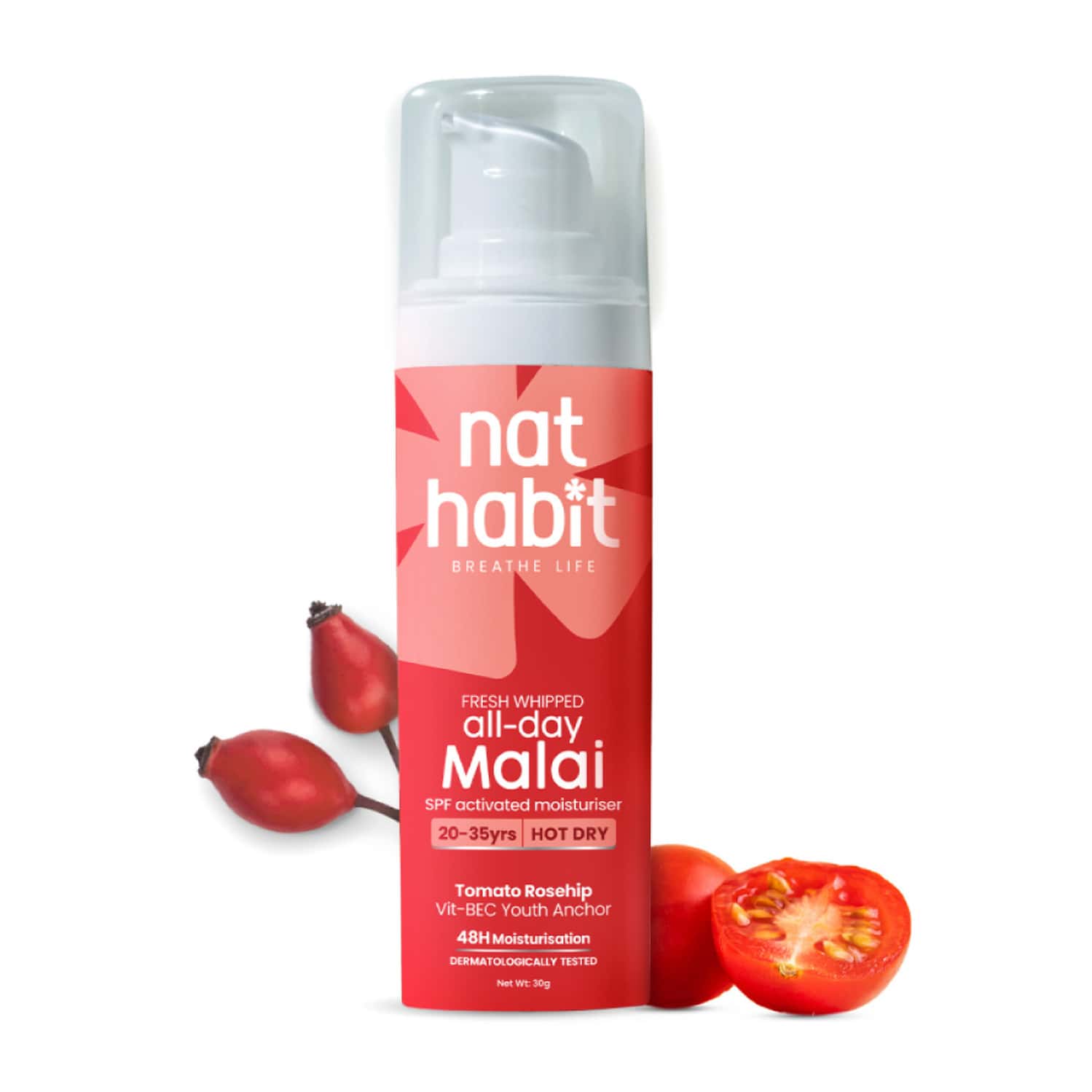 Nat Habit Tomato Rosehip Light Face Moisturizer | Glowing Skin | Non Sticky | Spf Activated - 30g