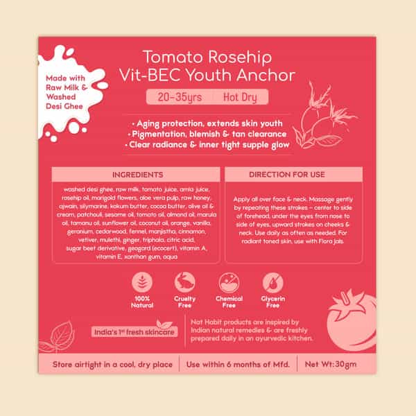 Nat Habit Tomato Rosehip Light Face Moisturizer | Glowing Skin | Non Sticky | Spf Activated - 30G