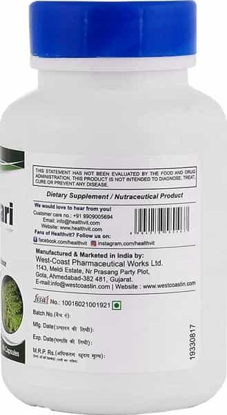 Healthvit Shatavari Powder 250 Mg -60 Capsules