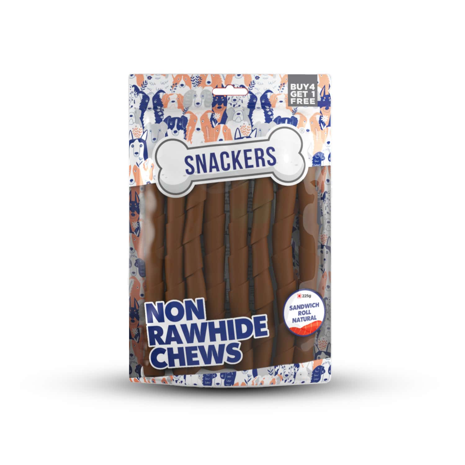Snackers Non Rawhide Chews Sandwich Roll Natural Dog Treats | 225 G