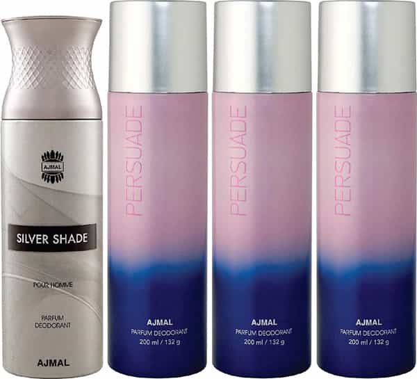 Ajmal 1 Silver Shade For Men And 3 Persuade For Men & Women Deodorants Each 200Ml Pack Of 4