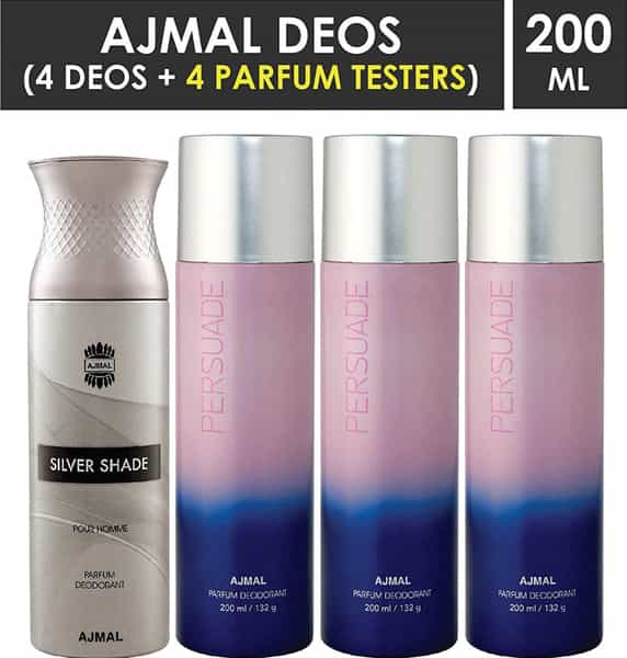 Ajmal 1 Silver Shade For Men And 3 Persuade For Men & Women Deodorants Each 200Ml Pack Of 4