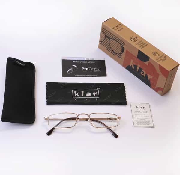 Klar Eye Full Rim Rectangle Reading Glasses Men And Women Powers +0.75 To +3.50+3.25 Power Gold