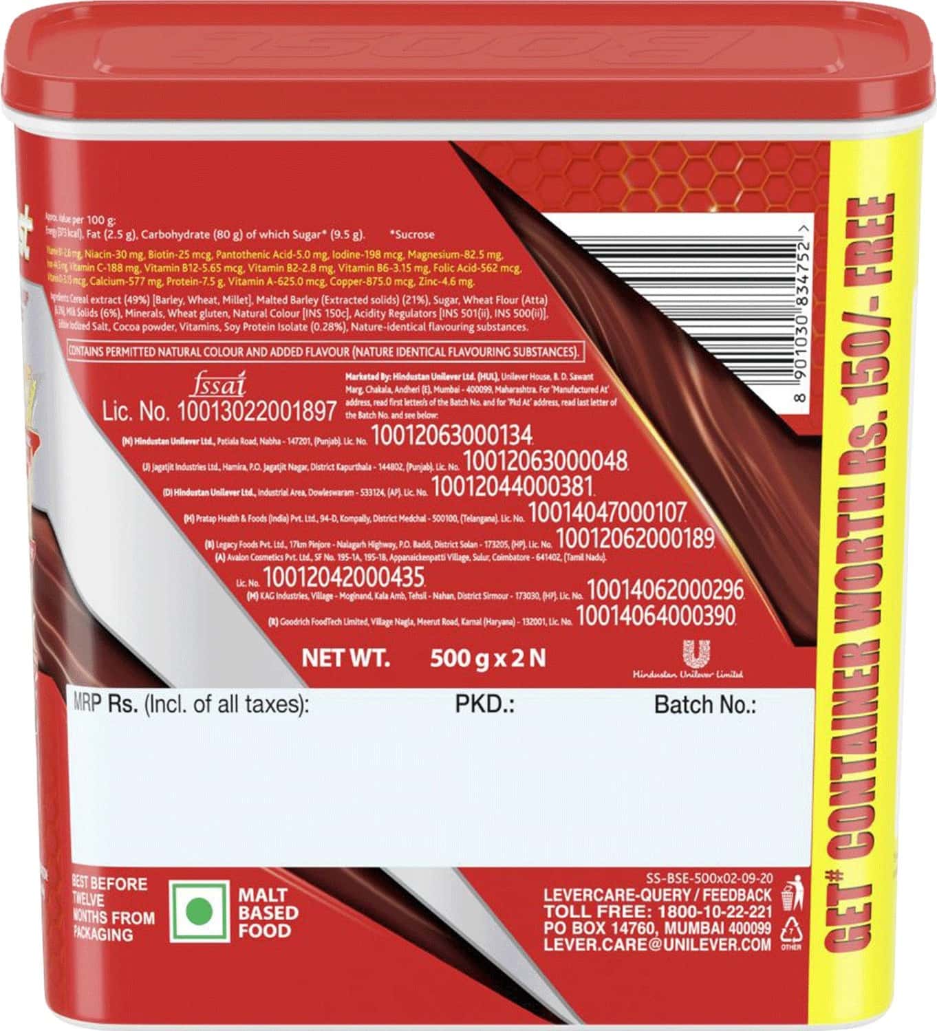 Buy BOOST ENERGY & NUTRITION DRINK CONTAINER 1 KG (500 G X 2) Online