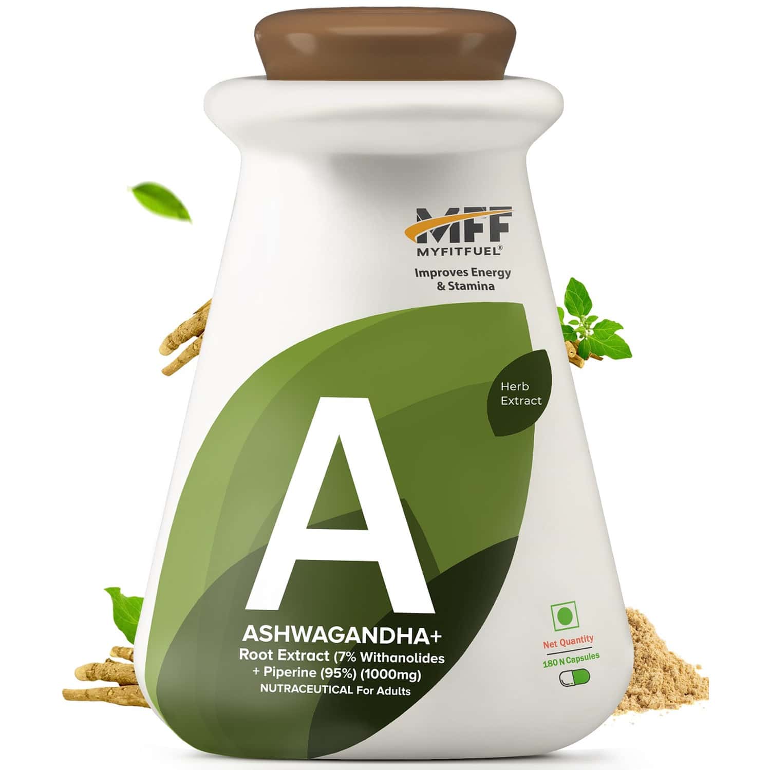 Myfitfuel Ashwagandha Root Extract (7% Withanolides) With Piperine 95% | (1000mg) | 180 Capsules