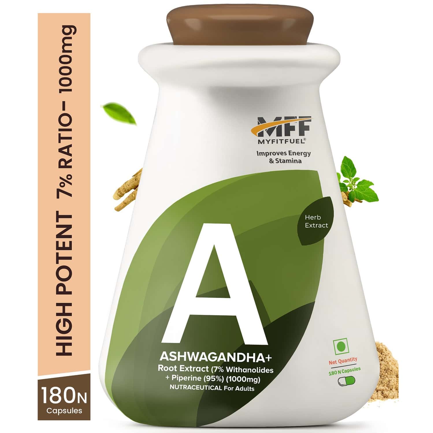 Myfitfuel Ashwagandha Root Extract (7% Withanolides) With Piperine 95% | (1000mg) | 180 Capsules