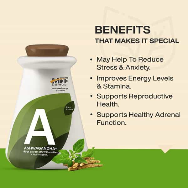 Myfitfuel Ashwagandha Root Extract (7% Withanolides) With Piperine 95% | (1000Mg) | 180 Capsules
