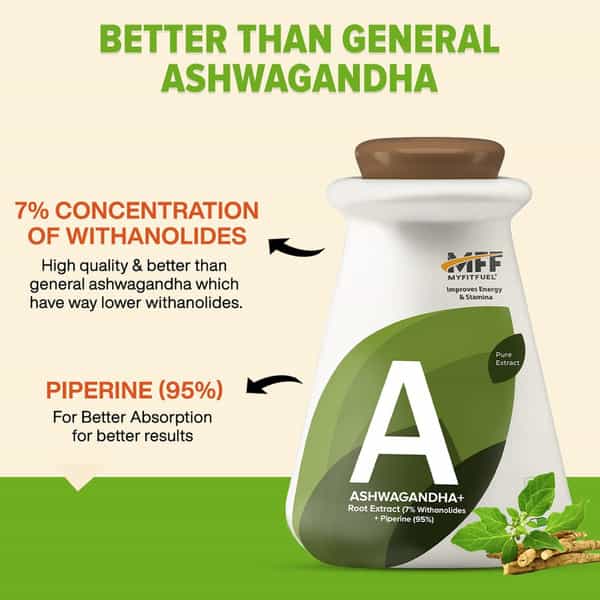 Myfitfuel Ashwagandha Root Extract (7% Withanolides) With Piperine 95% | (1000Mg) | 180 Capsules