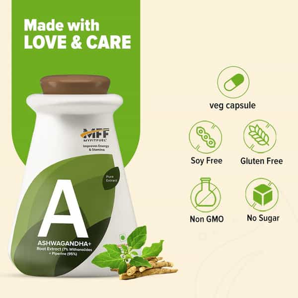 Myfitfuel Ashwagandha Root Extract (7% Withanolides) With Piperine 95% | (1000Mg) | 180 Capsules