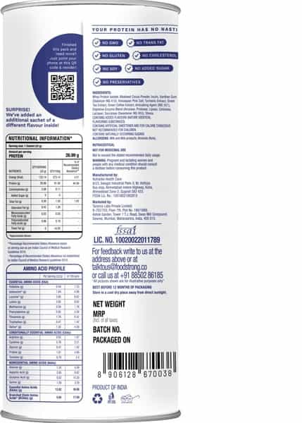 Foodstrong Shape Shake Chocolate Smoothie Lite- Whey Isolate Protein-1 Tube(16 Sachets-528G)