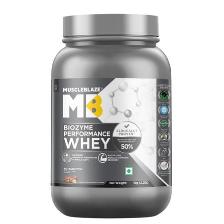 Muscleblaze Biozyme Performance Whey Protein Powder | Chocolate Hazelnut (1kg) | 25g Protein