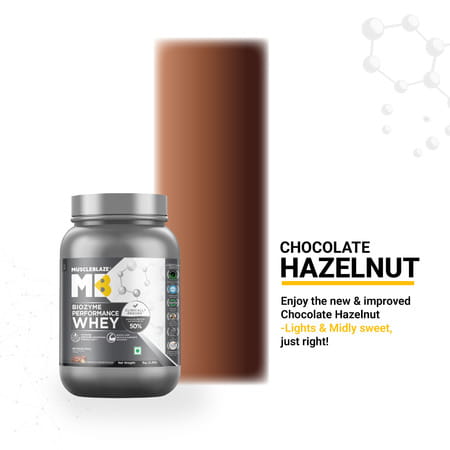 Muscleblaze Biozyme Performance Whey Protein Powder | Chocolate Hazelnut (1Kg) | 25G Protein