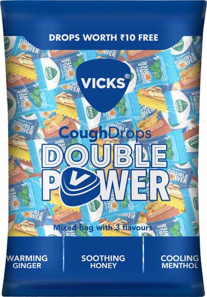 Vicks Cough Drops Double Power Ginger Honey & Menthol (60 + 5 Free) Packet Of 65 No's