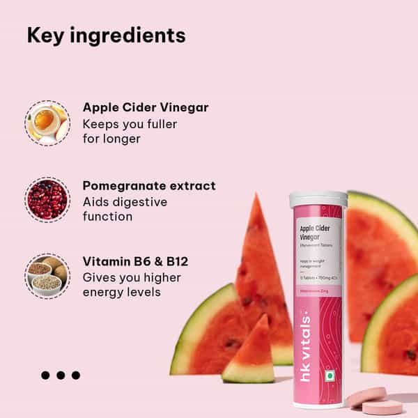 Hk Vitals Apple Cider Vinegar 750Mg (Watermelon | 15 Effervescent Tablets)