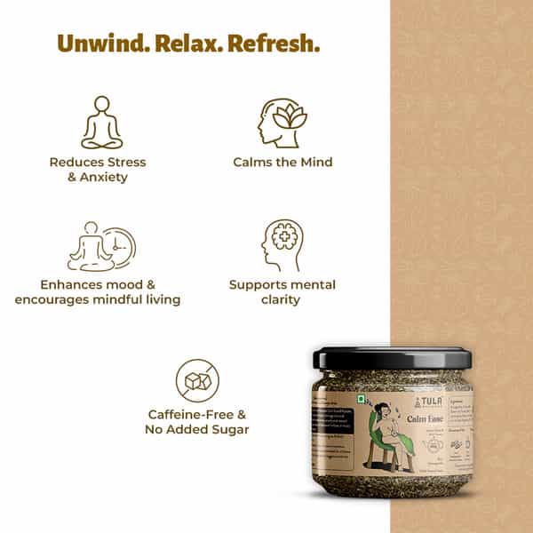 Tula Wellbeing Calm Ease Infusion Herbal Tea | Lemongrass & Mint | 100% Natural | 45 Servings - 100G