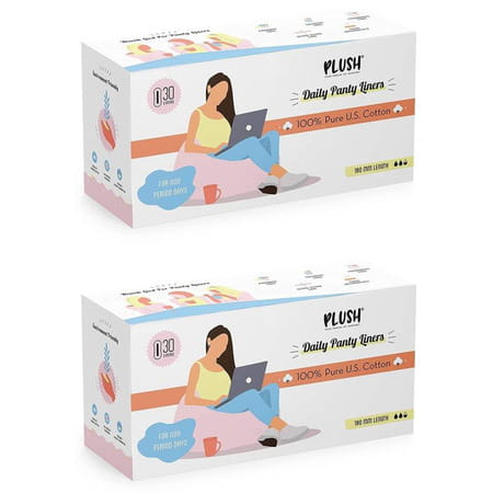 Plush Panty Liners Large (180mm)|Pure U.S. Cotton With Quad Lock Design X 30 Units X 2 (Pack Of 60)