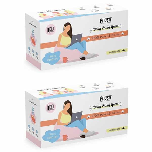 Plush Panty Liners Large (180Mm)|Pure U.s. Cotton With Quad Lock Design X 30 Units X 2 (Pack Of 60)