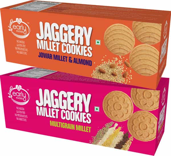 Early Foods Assorted Pack Of 2 - Jowar & Multigrain Millet Jaggery Cookies X 2 150G Each