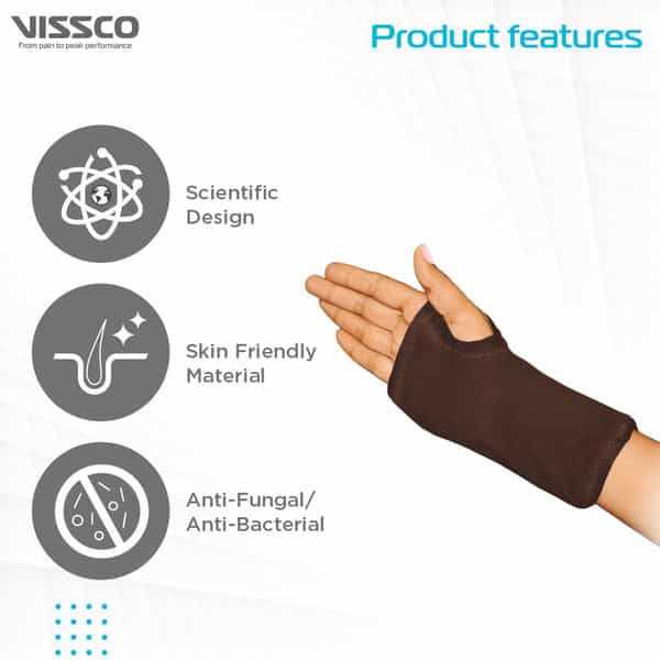 Vissco Carpal Wrist Support (Mild Support) | With Splints For Firm Position - Medium(Black)