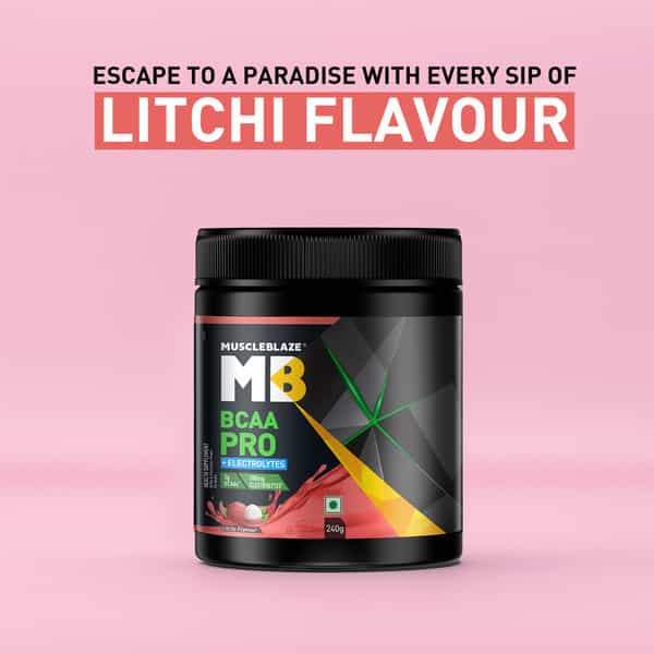 Muscleblaze Bcaa Pro, Powerful Intra Workout | 5G Vegan Bcaas & 500 Mg Electrolytes (Litchi, 240 G)