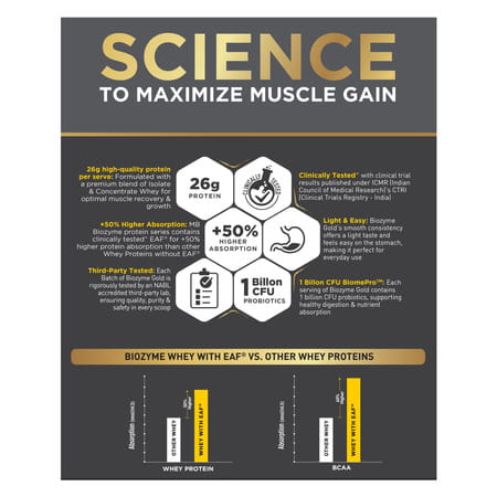 Muscleblaze Biozyme Gold 100% Whey Protein (Double Rich Chocolate| 2kg / 4.4 Lb)