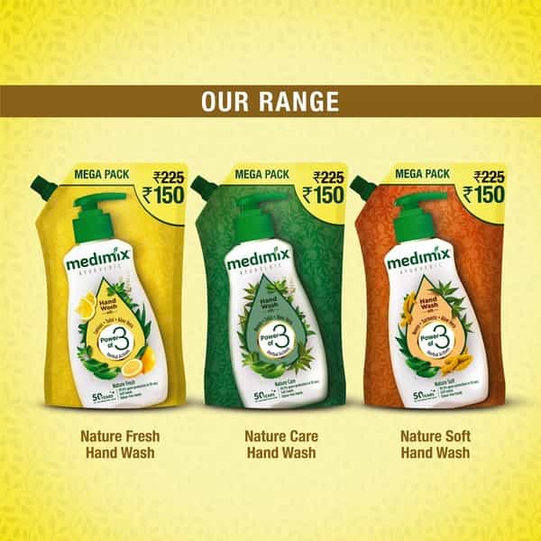 Medimix Ayurvedic Nature Fresh Hand Wash With Lemon Tulsi Aloe Vera Refill Pouch - 750Ml