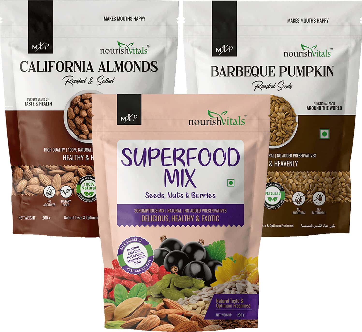 Nourishvitals Healthy Munching Combo | California Roasted And Salted Almonds (200gm Each)