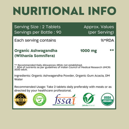Nutrabud Organics Ashwagandha 1000mg | Stress & Anxiety Relief | 180 Tablets