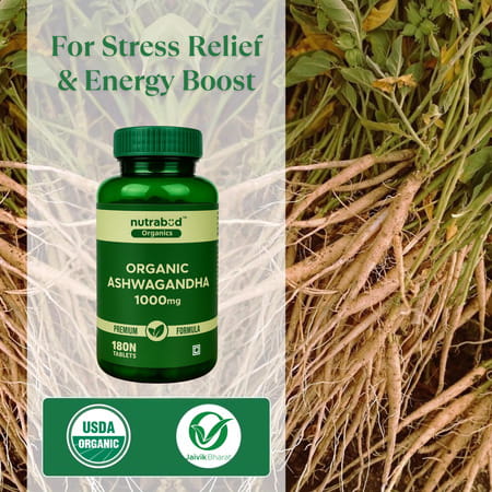 Nutrabud Organics Ashwagandha 1000mg | Stress & Anxiety Relief | 180 Tablets