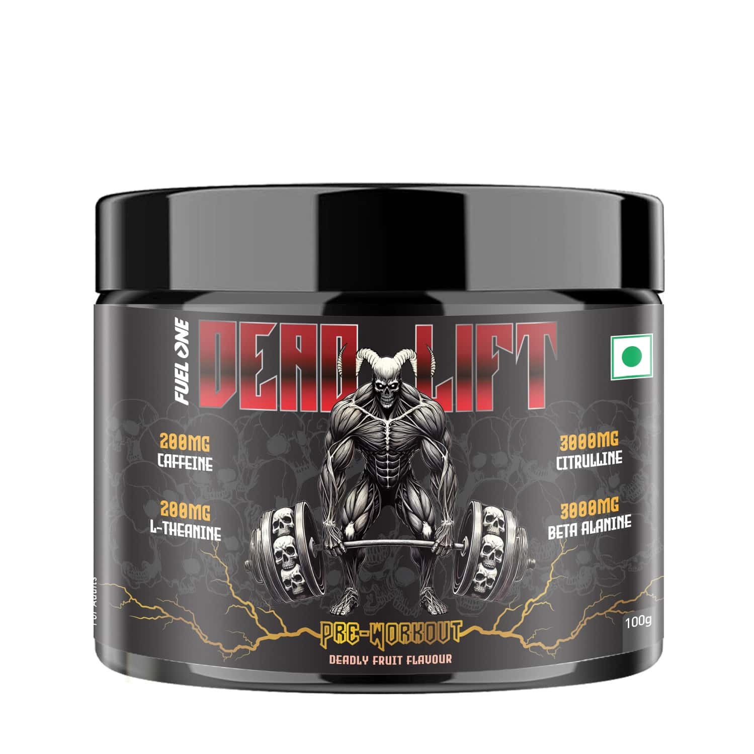 Fuel One Dead-lift Pre Workout (deadly Fruit | 100g | 13 Servings) | 200mg Caffeine
