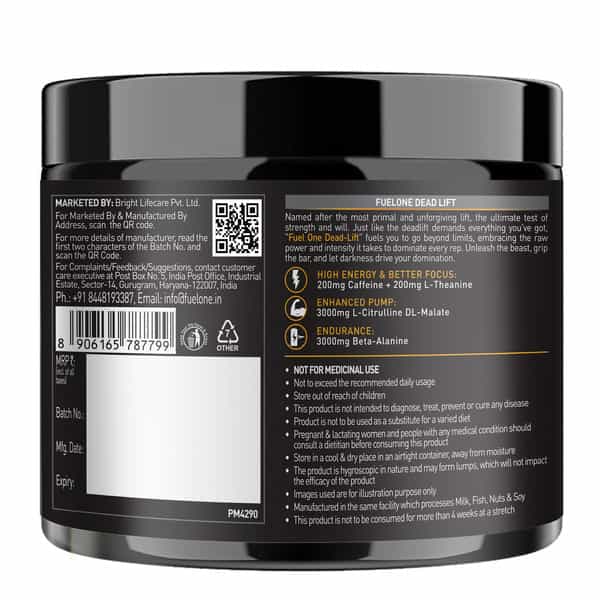 Fuel One Dead-Lift Pre Workout (Deadly Fruit | 100G | 13 Servings) | 200Mg Caffeine