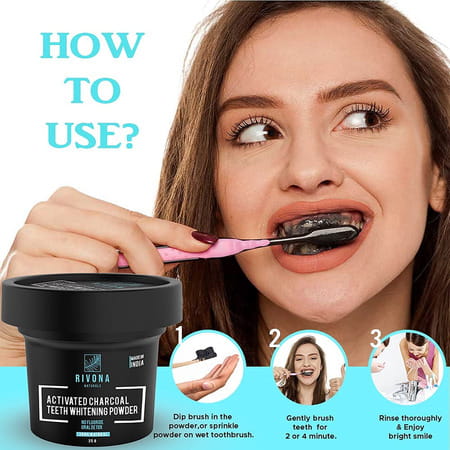 Rivona Naturals Activated Charcoal Teeth Whitening Powder - 35g (Fluoride Free)