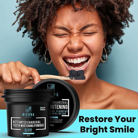 Rivona Naturals Activated Charcoal Teeth Whitening Powder - 35g (Fluoride Free)