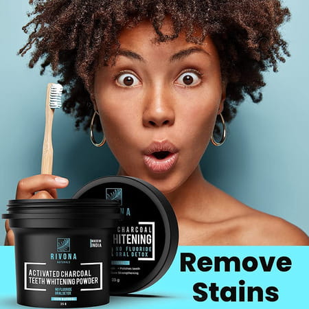 Rivona Naturals Activated Charcoal Teeth Whitening Powder - 35g (Fluoride Free)