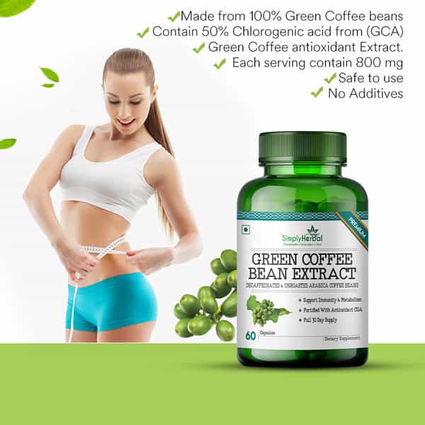 Simply Herbal Natural Green Coffee Beans Extract Capsules Supplement 500Mg - 60 Pills