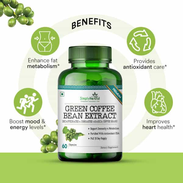 Simply Herbal Natural Green Coffee Beans Extract Capsules Supplement 500Mg - 60 Pills