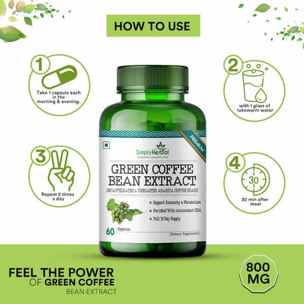 Simply Herbal Natural Green Coffee Beans Extract Capsules Supplement 500Mg - 60 Pills