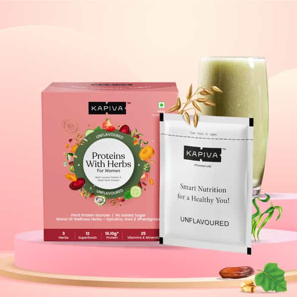 Kapiva Proteins With Herbs For Her - Ayurveda Backed Plant Based Protein | 420G 12 Servings