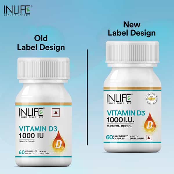 Inlife Vitamin D3 Cholecalciferol Supplement For Men Women 1000 Iu - 60 Liquid Filled Capsules