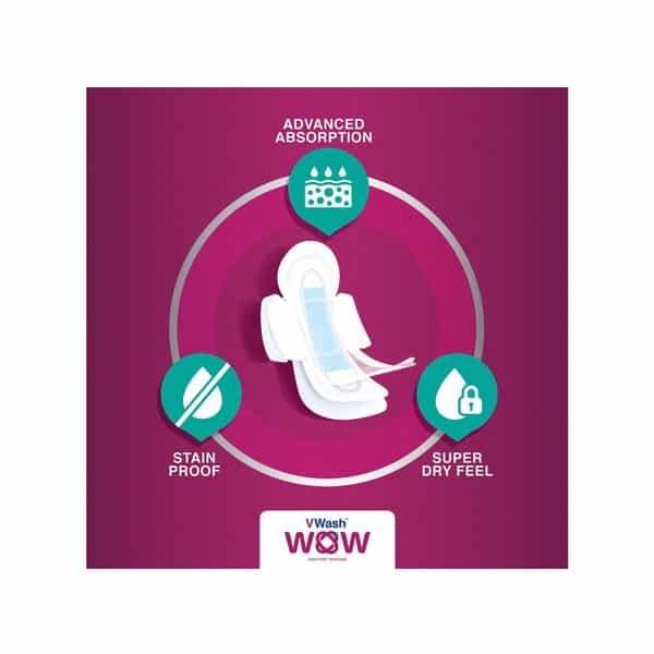 Vwash Wow Maxi Size L Sanitary Pads Pack Of 30 (Packs Of 6X5)