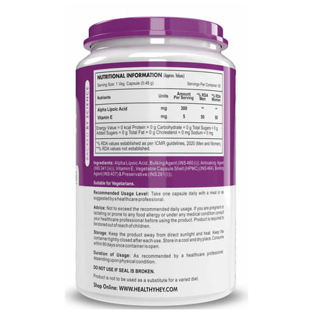 Healthyhey Nutrition Alpha Lipoic Acid Gluten-Free And Non Gmo - (60 Capsules)
