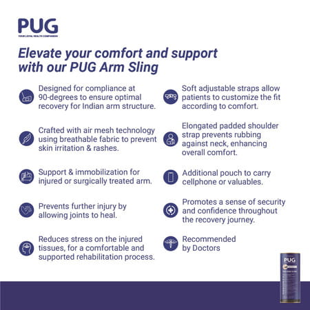 Pug Arm Sling, Designed For Compliance At 90 Degree, With Airmesh Technology & Elongated Pad Cushion