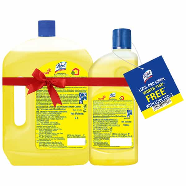 Lizol Disinfectant Surface & Floor Cleaner | Citrus 2L With Citrus Floor Cleaner - 500 Ml