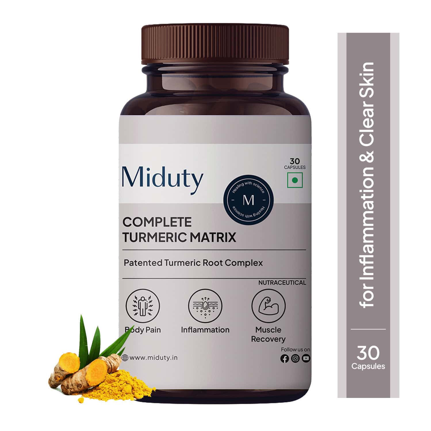 Miduty Complete Turmeric Matrix - Turmeric - Cough Cold - Cholesterol -10x Bioavailable -30 Capsule