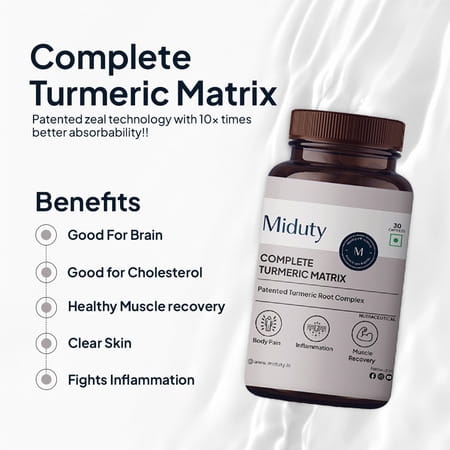 Miduty Complete Turmeric Matrix - Turmeric - Cough Cold - Cholesterol -10x Bioavailable -30 Capsule